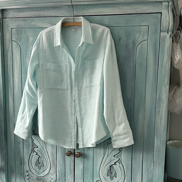 Tribal Jeans Tops - Tribal Jeans Mint Blue textured 100% cotton shirt/jacket. Size small, $40